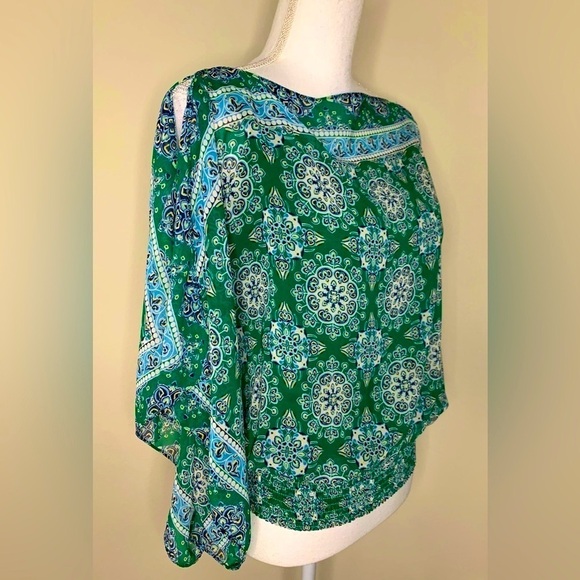 Max Studio Boho Batwing Floral Top Women Small Green - Picture 2 of 8